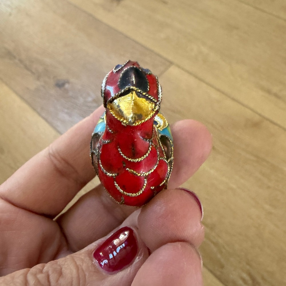 Vintage Chinese Cloisonne Enamel Duck Figurine Red Miniature Bird Filigree 1.75" - Picture 3 of 11